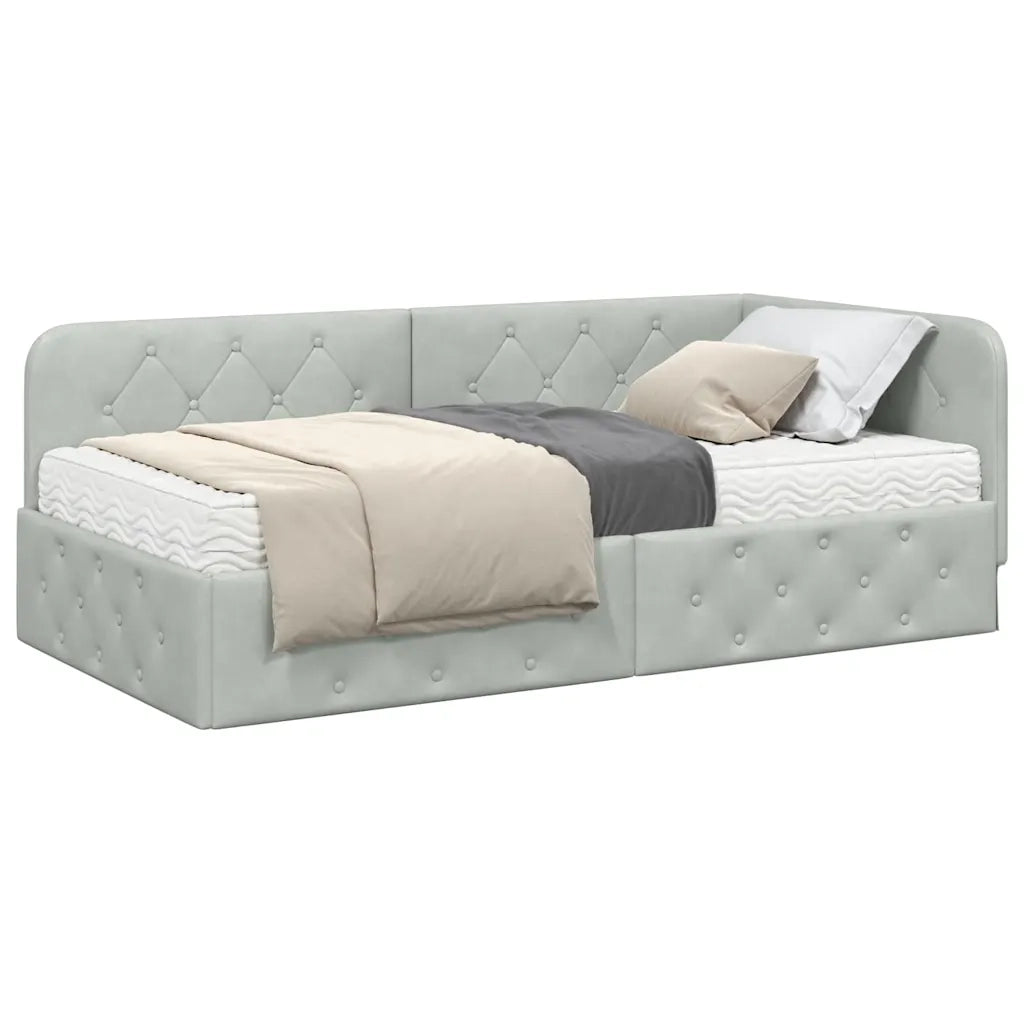 Cornice del letto ad angolo Grigio chiaro 90 x 190 cm Velluto
