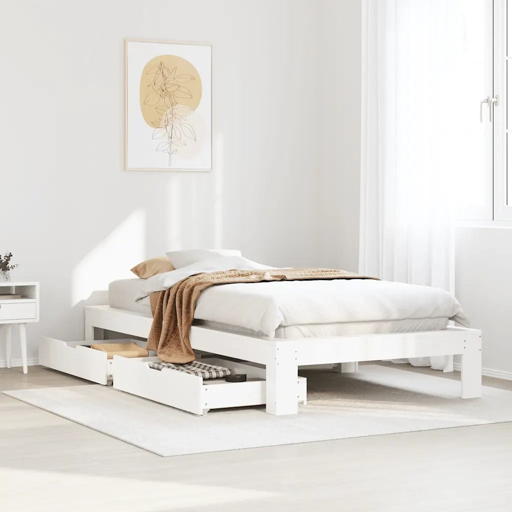 Letto singolo | Letto per adulti | Giroletto senza Materasso Bianco 75x190 Legno Massello di Pino