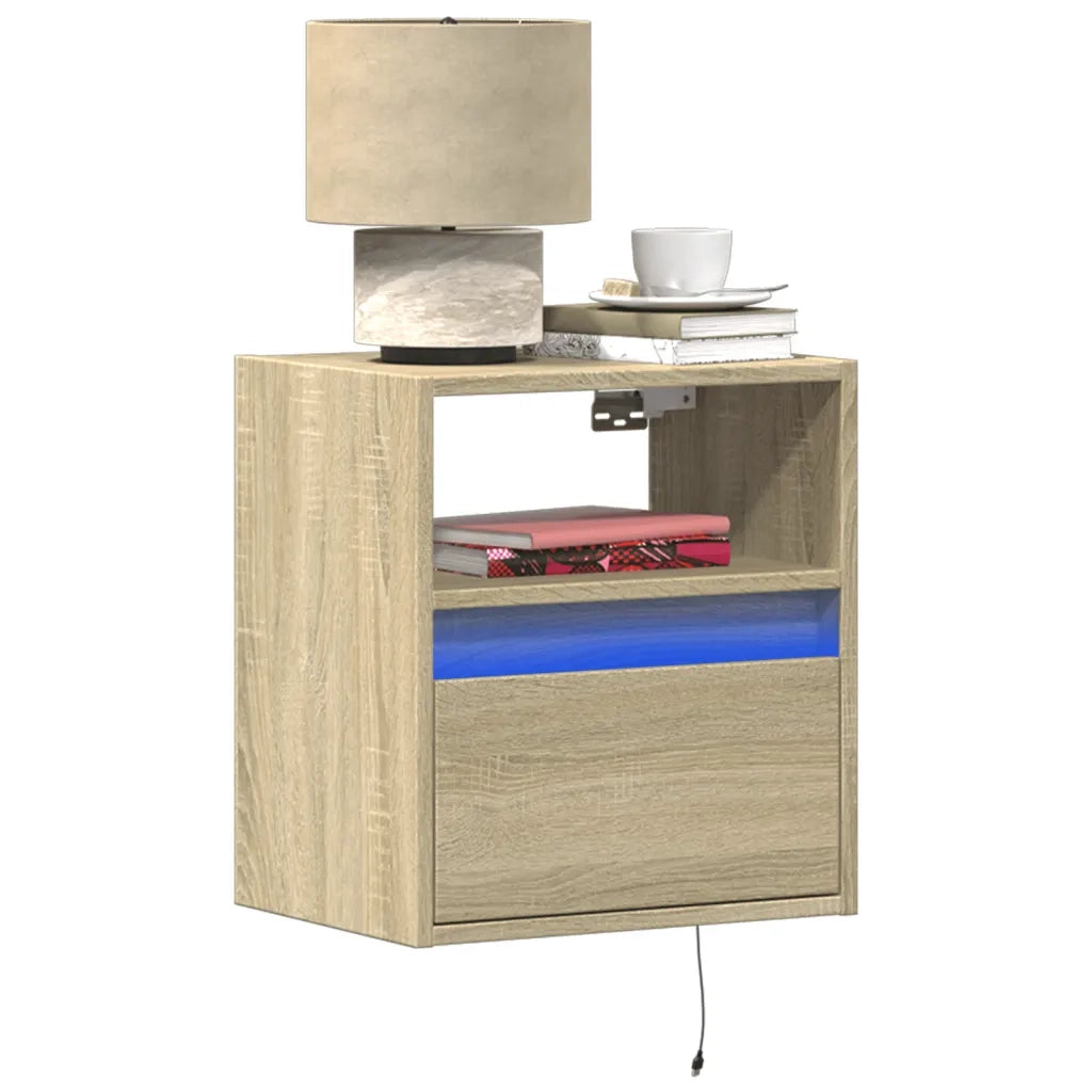 Comodino a Parete con luci LED Rovere Sonoma 3307979