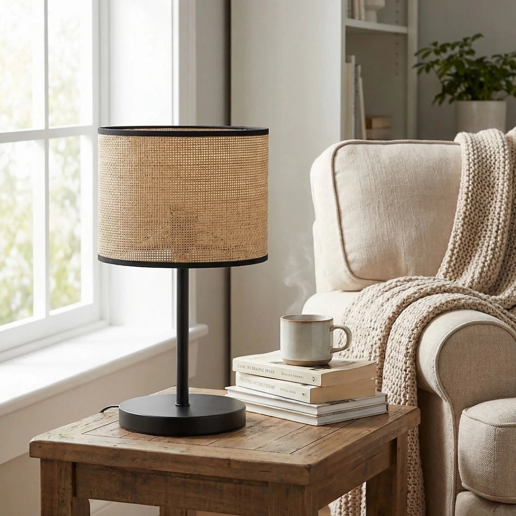 Lampada da tavolo Boho rattan nero beige E27 Emibig