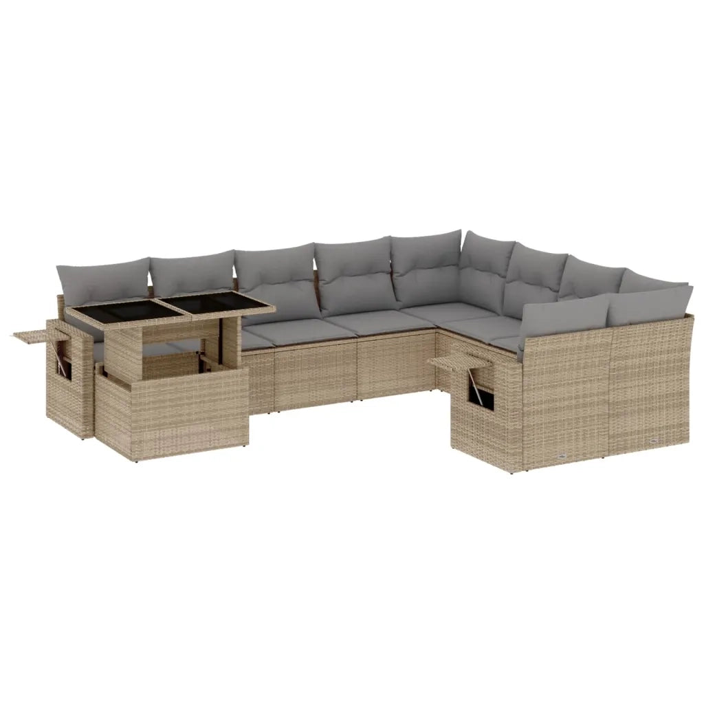 Set Divano da Giardino 10 pz con Cuscini Beige in Polyrattan 3268139