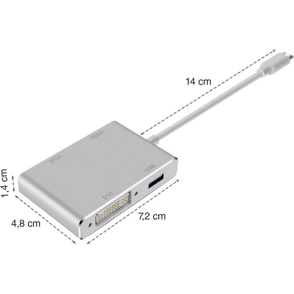 Trade Shop - Adattatore Convertitore Audio Video 4in1 Da Type-c A Vga Hdmi Dvi Usb3.0 Tpc-444 -