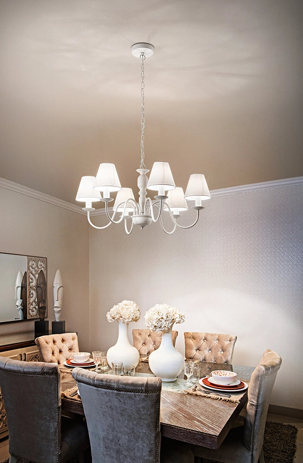 Lampadario a Sospensione in Metallo Verniciato Bianco, Attacco 6xE14 Max 40W, Design Moderno e Regolabile, Diametro 67 cm - Perenz