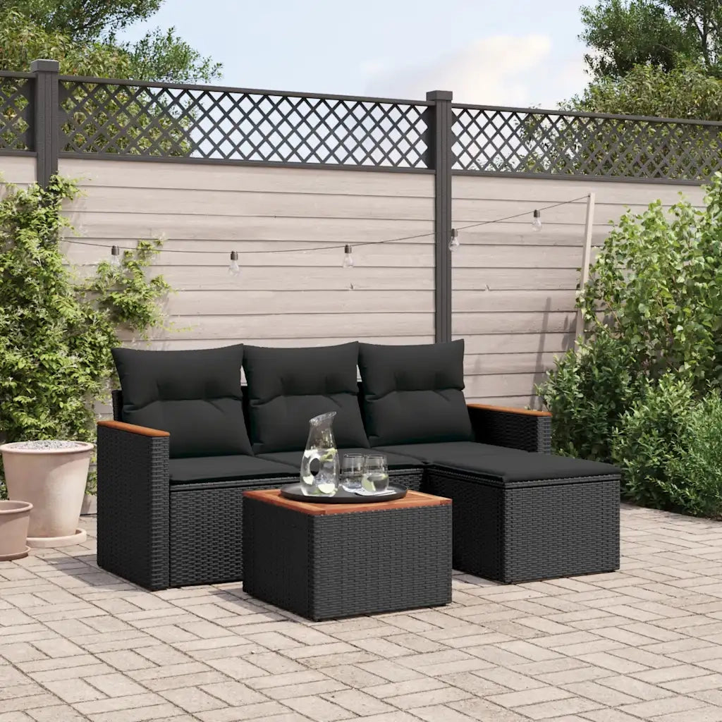 Set Divani da Giardino 5 pz | Set Salotto da Giardino con Cuscini in Polyrattan Nero