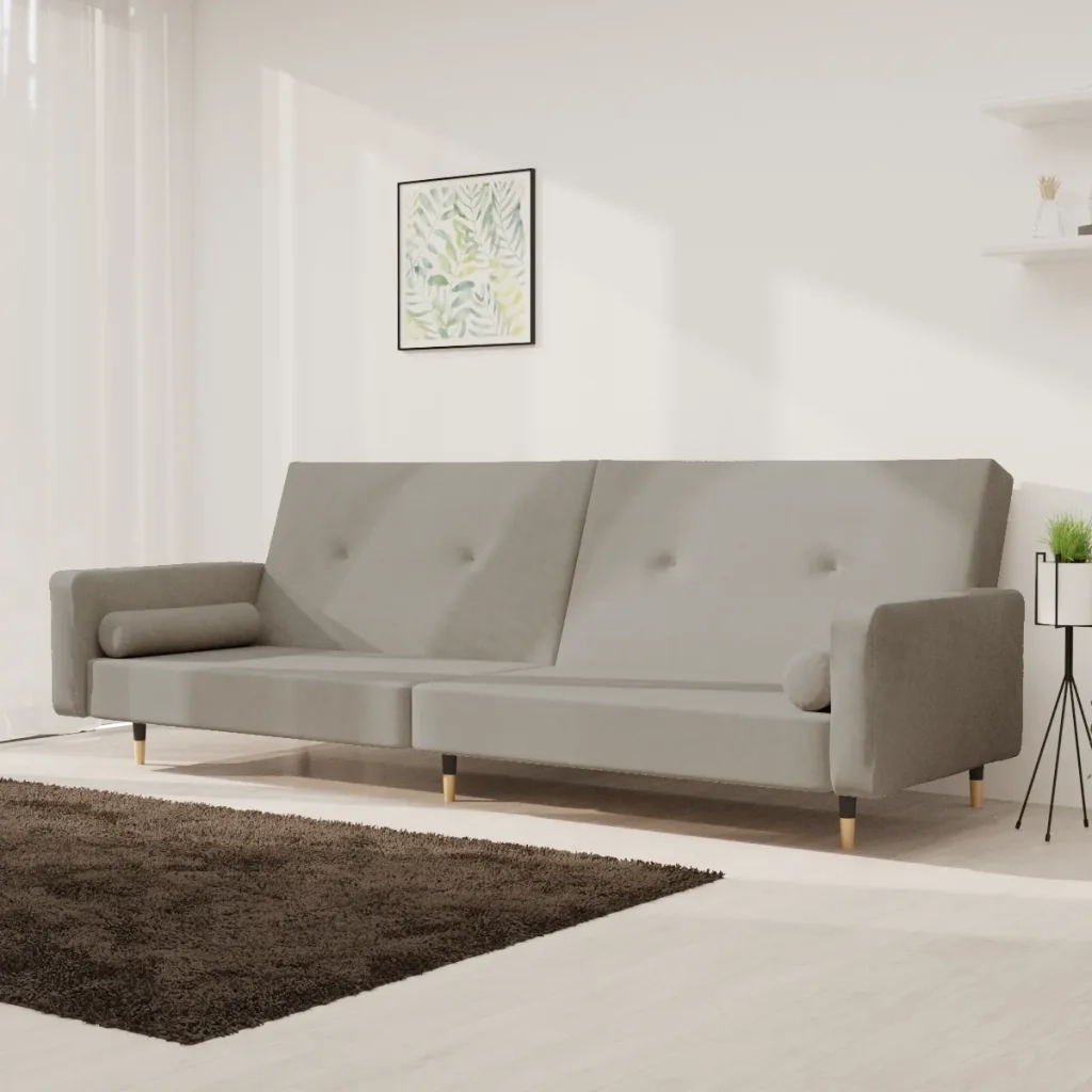 Divano letto | Sof¨¤ letto | Letto singolo a 2 Posti con 2 Cuscini Grigio Chiaro in Velluto