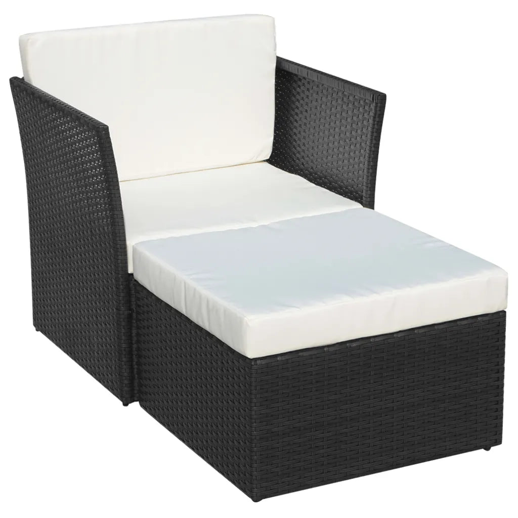 Sedia da Giardino con Poggiapiedi in Polyrattan Nero 41981