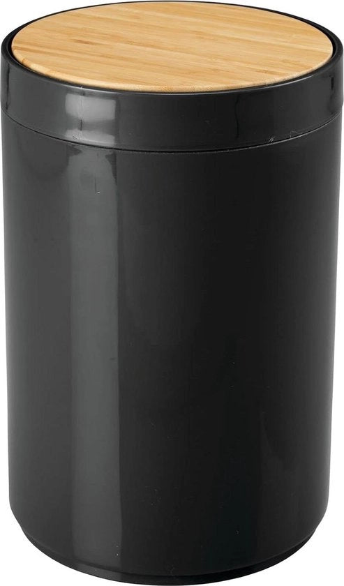 Bacino per rifiuti bagno e camera da letto - bambù e plastica - con coperchio oscillante - formato piccolo - naturale/nero