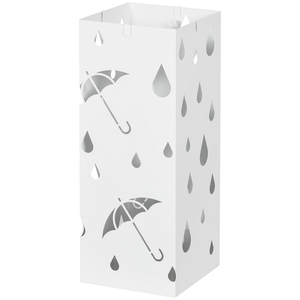 Portaombrelli in Acciaio con 4 Ganci e Bandeja di Gocciolamento ¨C zephmum ¨C Bianco 15.5x15.5x41 cm