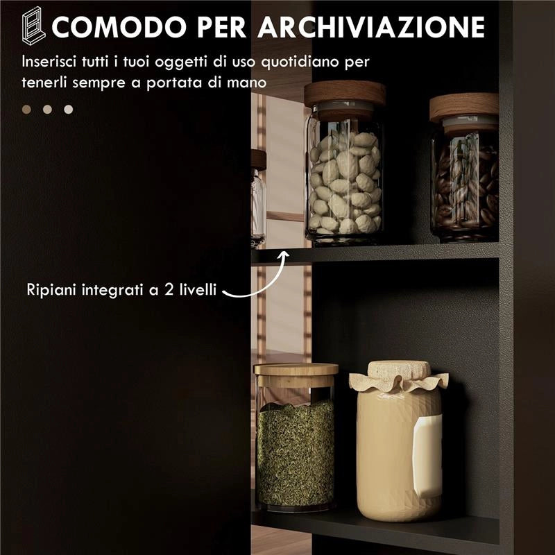 TAVOLO PIEGHEVOLE CONSOLLE PER 4-6 PERSONE CON RUOTE E RIPIANI, 140X75X74CM, ROVERE E NERO