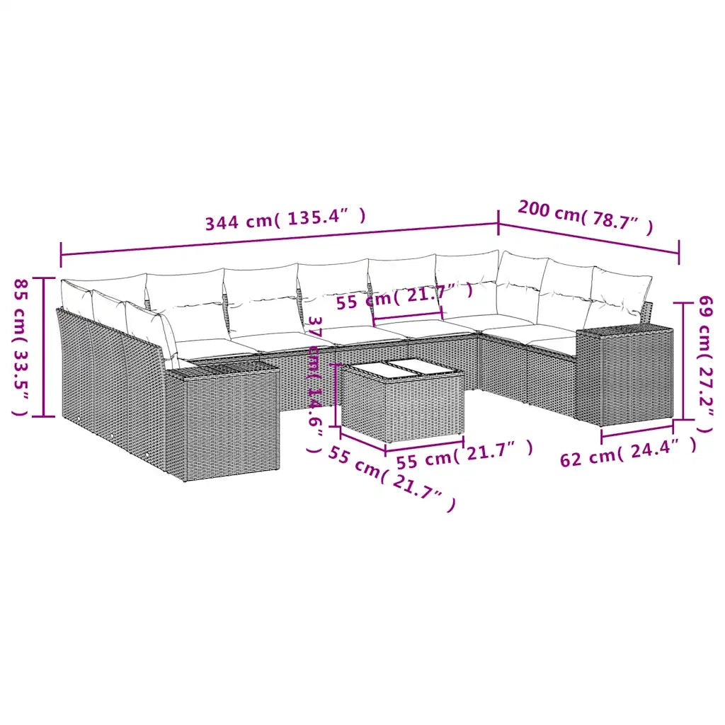 Set Divani da Giardino 11 pz con Cuscini Polyrattan Marrone 3223082