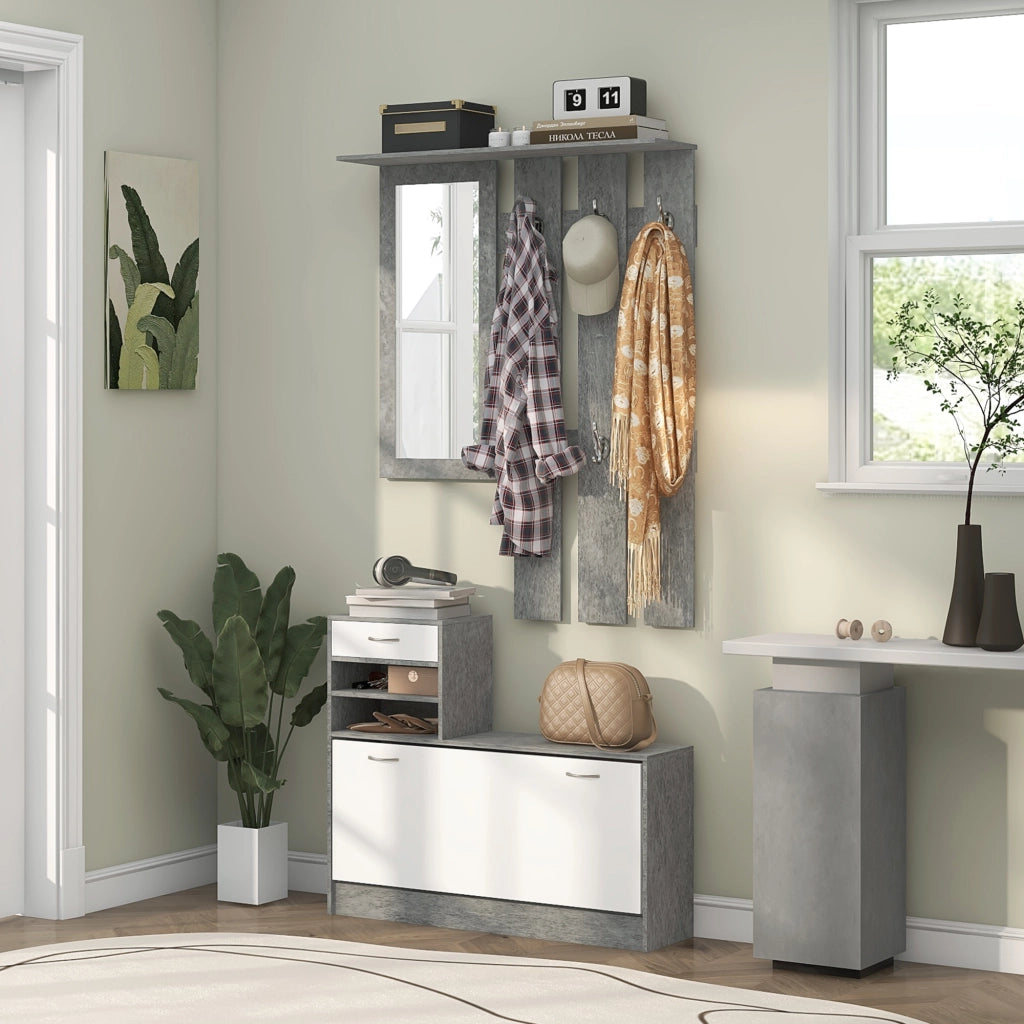 Mobile da Ingresso con Appendiabiti, Scarpiera e Specchio ¨C zephmum ¨C Grigio