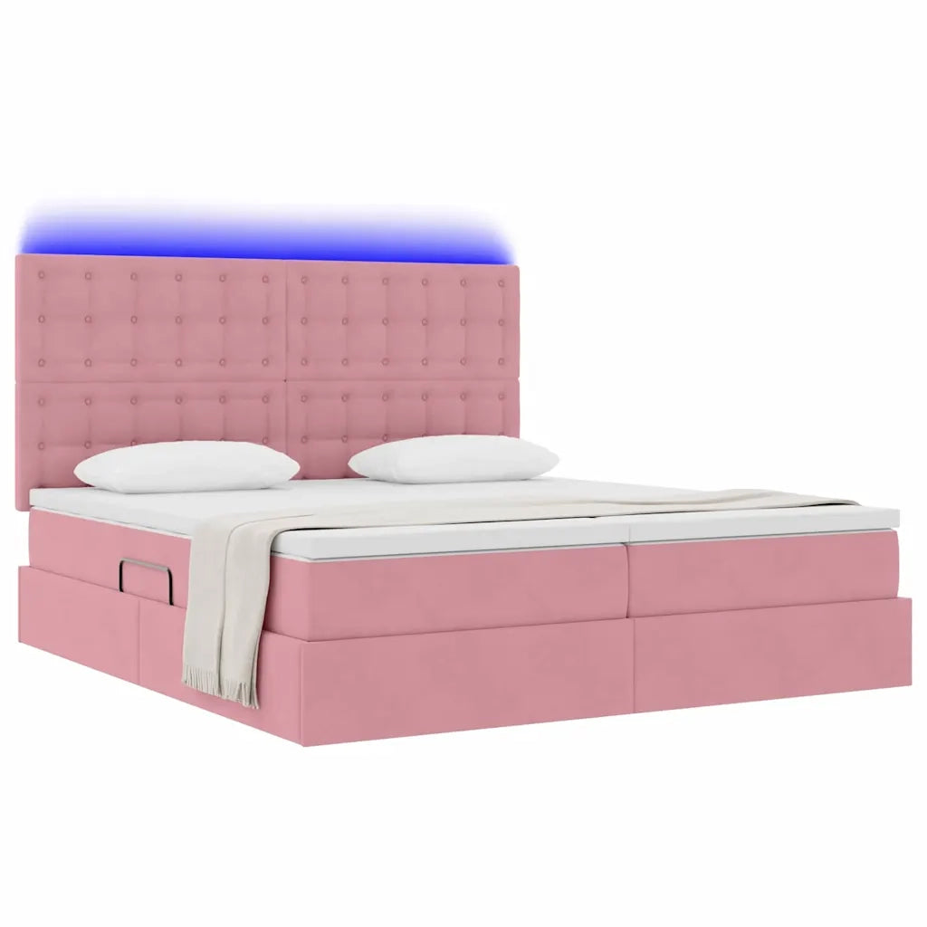 Letto con luci a strisce a LED Rosa 180 x 200 cm Velluto