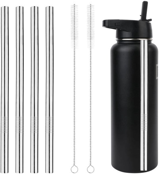 4 Stuks Rietjes in Acciaio Inossidabile con Set di Spazzole per Bicchieri da Tè Grande Capacità