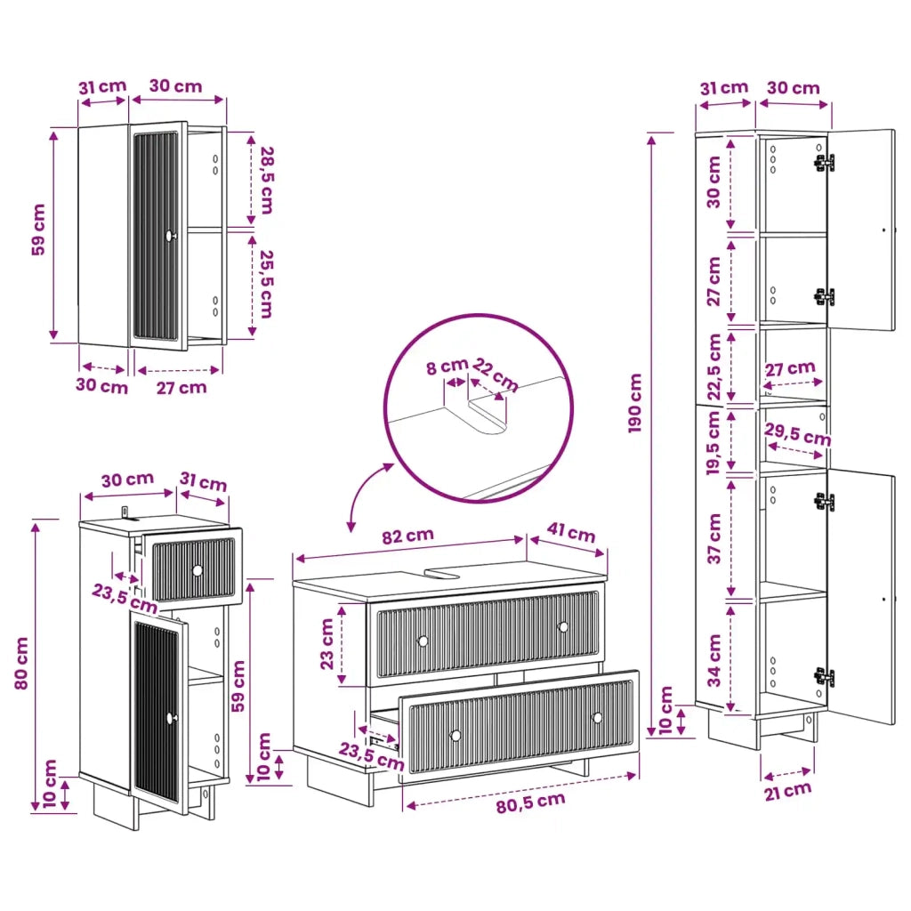 Set di Mobili da Bagno da 4 Pezzi EDE Legno antico 3417907
