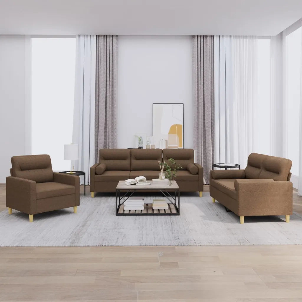 Set di Divani 3 pz con Cuscini Marrone in Tessuto 3201555