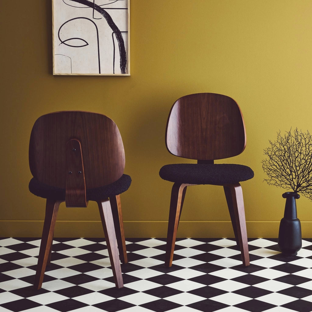 Sedia in legno curvato e bouclé, set di 2, nero
