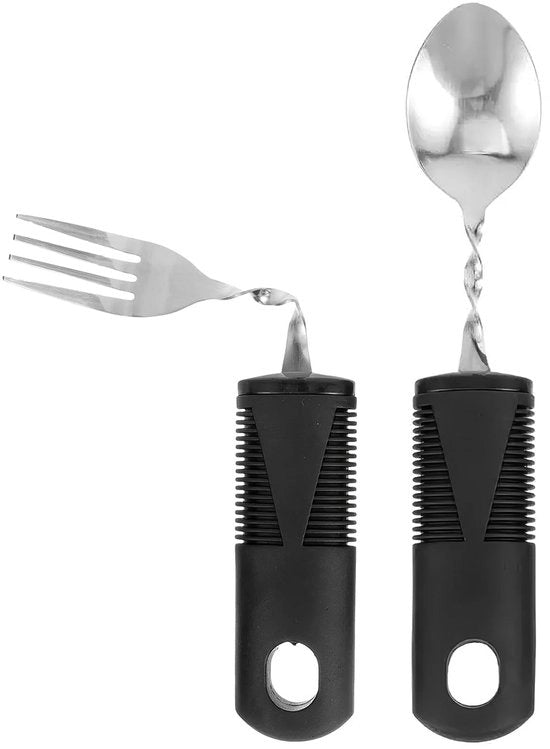 Set di accessori per anziani - Cucchiaio flessibile - Forchetta flessibile - Acciaio inossidabile - Supporto per artrosi - Presa antiscivolo - Aiuti per la mobilità