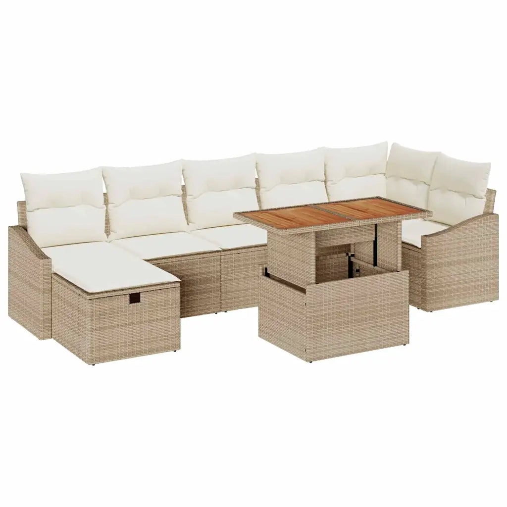 Set Divano da Giardino 8 pcs Beige polyrattan