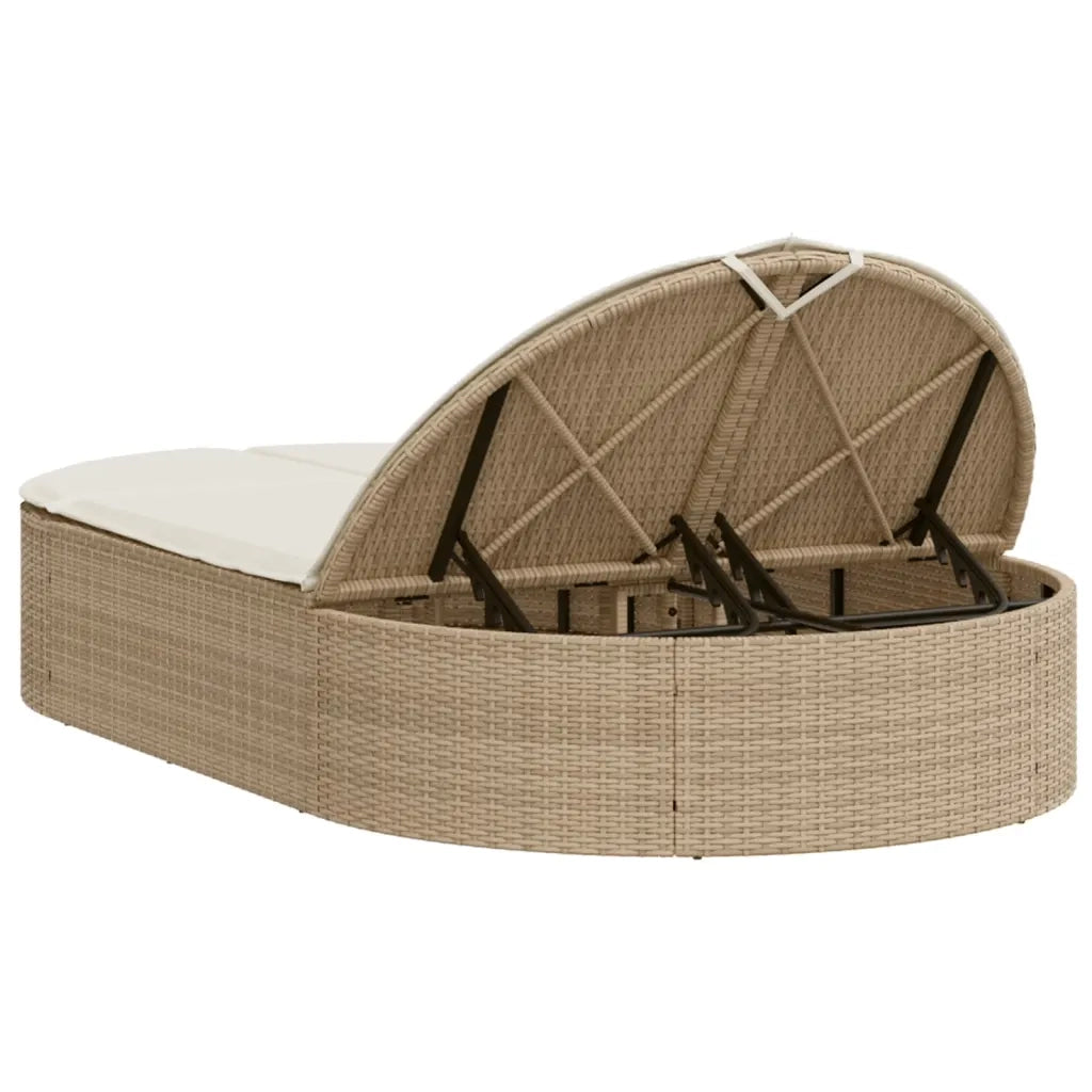 Lettino Prendisole | Sdraio da giardino | Lettino da sole con Cuscini Beige in Polyrattan