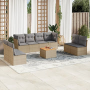 Set Divano da Giardino 9 pz con Cuscini Beige in Polyrattan