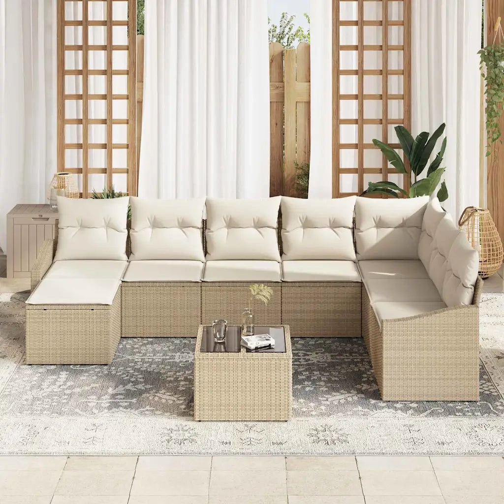 Set di divani con cuscino 9 pcs Beige polyrattan 3346851