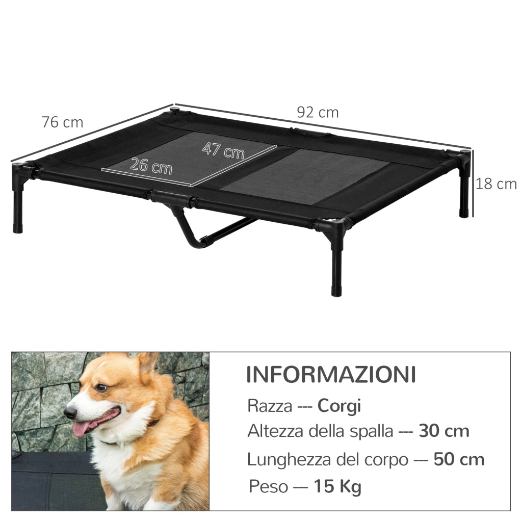 Brandina per Cani Grandi con Borsa di Trasporto 92x76x18 cm in Metallo e Tessuto Oxford Nero