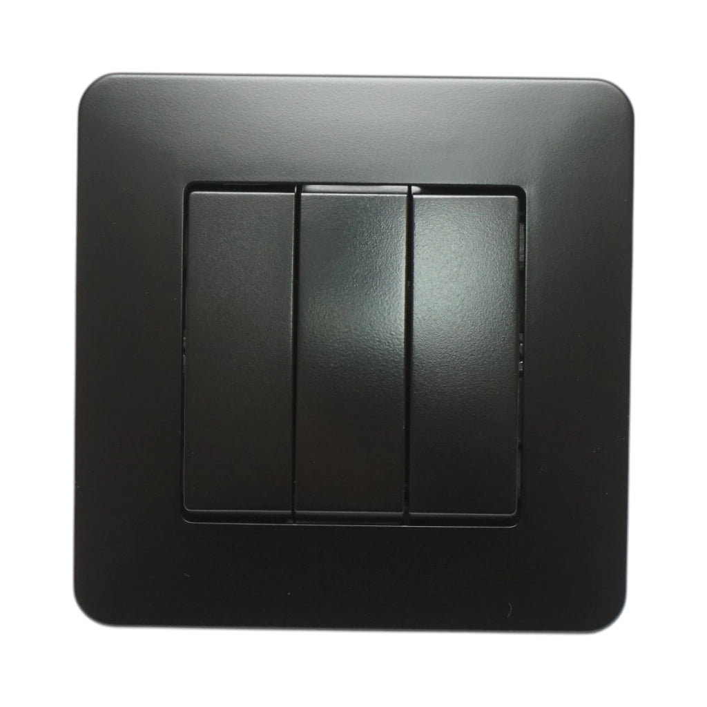 Interruttore triplo da incasso nero 220V, 10AX, PC 80x80mm