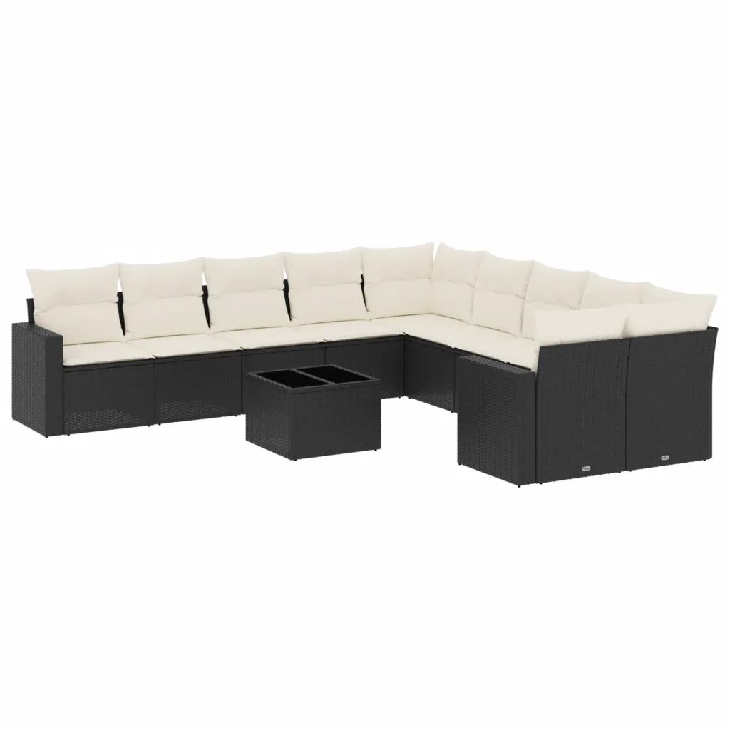 Set Divani da Giardino 11 pz con Cuscini in Polyrattan Nero 3251853