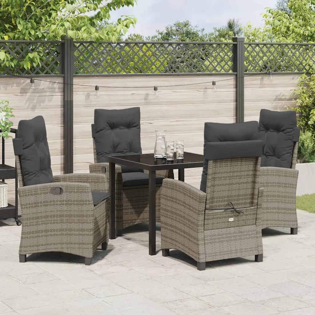 Set da Pranzo per Giardino con cuscino 5 pcs Grigio polyrattan