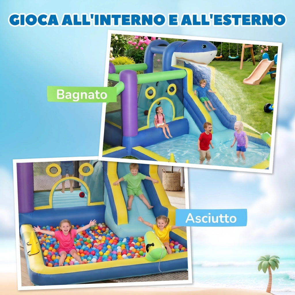 Piscina Gonfiabile con Scivolo a Tema Squali ¨C Minimal ¨C Verde