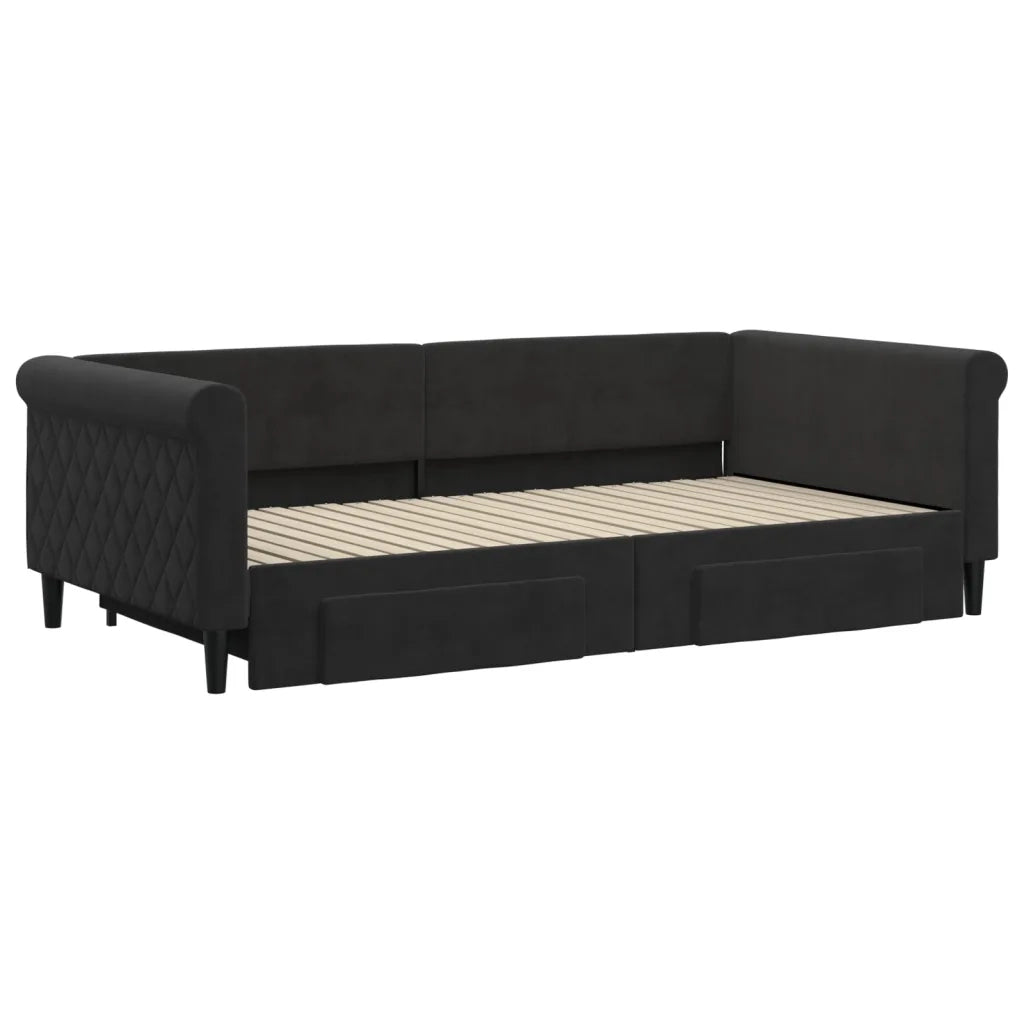 Divano letto | Sof¨¤ letto | Letto singolo Estraibile con Cassetti Nero 100x200 cm in Velluto