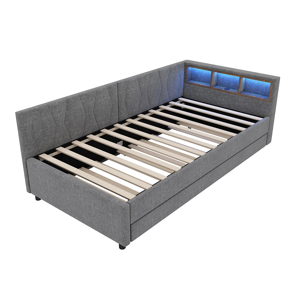 Daybed - Xylo - 90x200 cm LED USB contenitore grigio