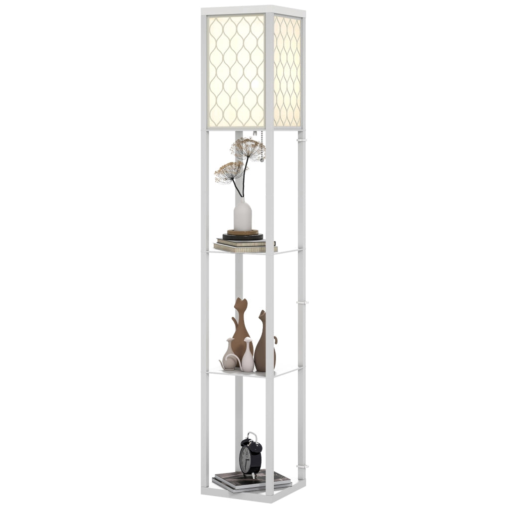 Lampada da Terra con Mensole ¨C Xylo ¨C 3 Ripiani, E27, Bianco, 26x26x160 cm
