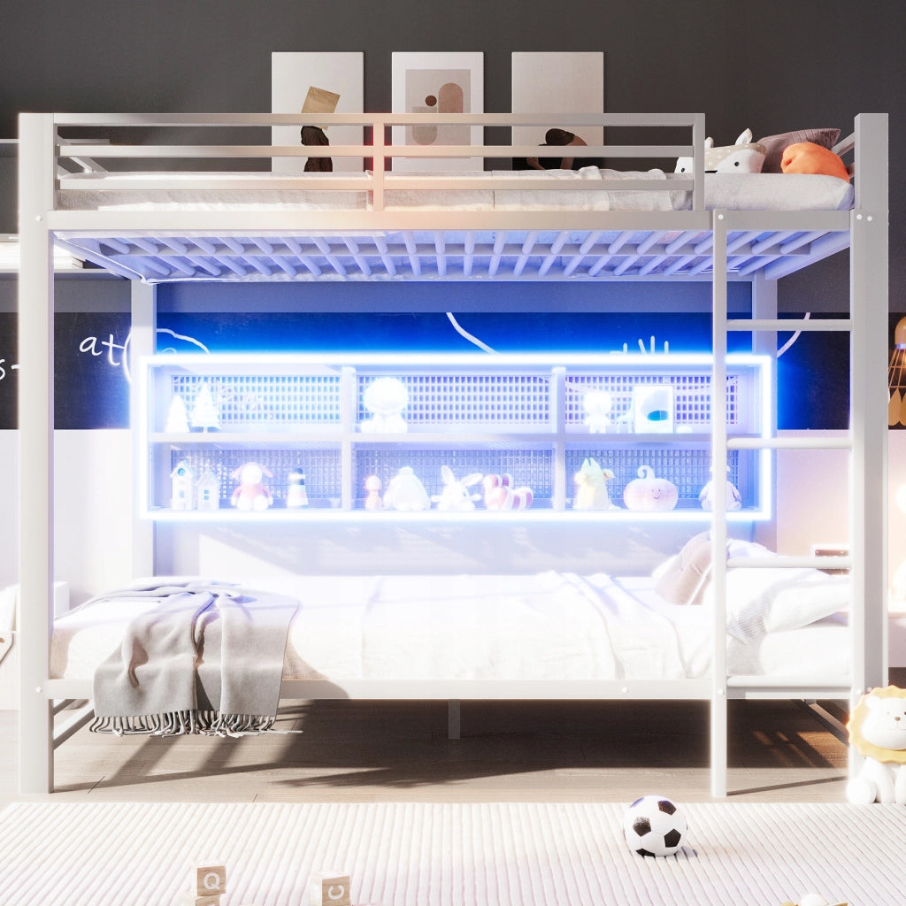 Letto a castello 140x200 con armadietti e LED - Xylo - Bianco