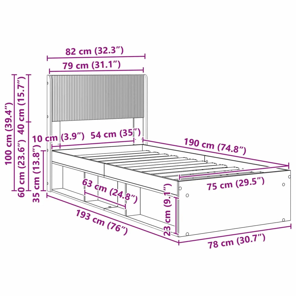 Letto singolo | Letto per adulti | Struttura del letto con stoccaggio e testata Rovere Artigianale