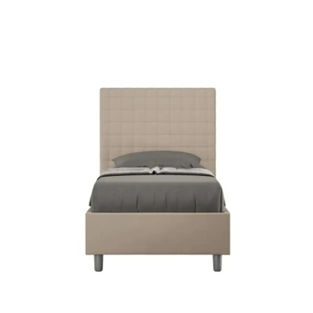 Letto singolo senza rete imbottito 90x200 similpelle tortora Sunny