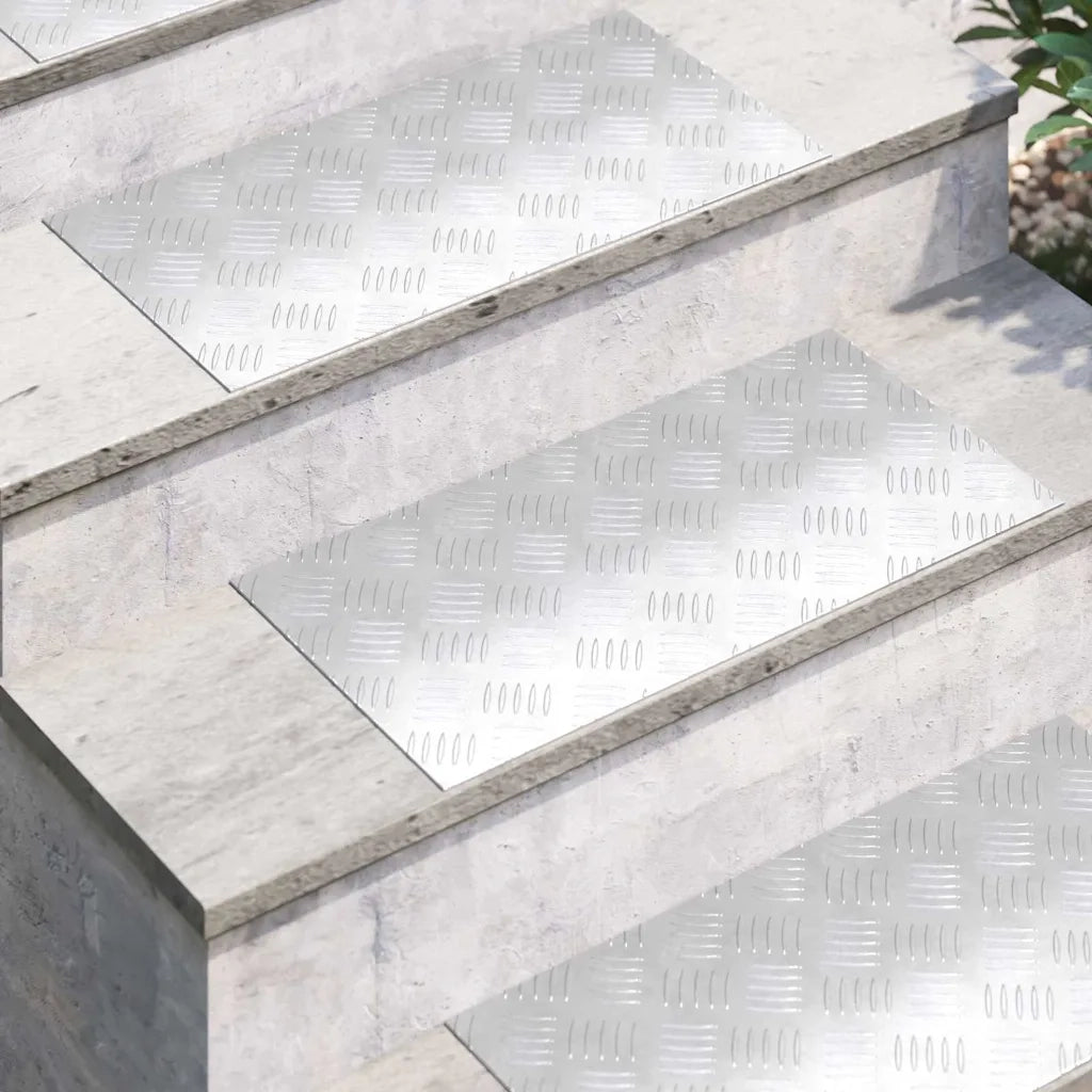 Gradini per Scale 4 pz | Tappetini per scale autoadesivi Argento 60 x 30 cm Alluminio