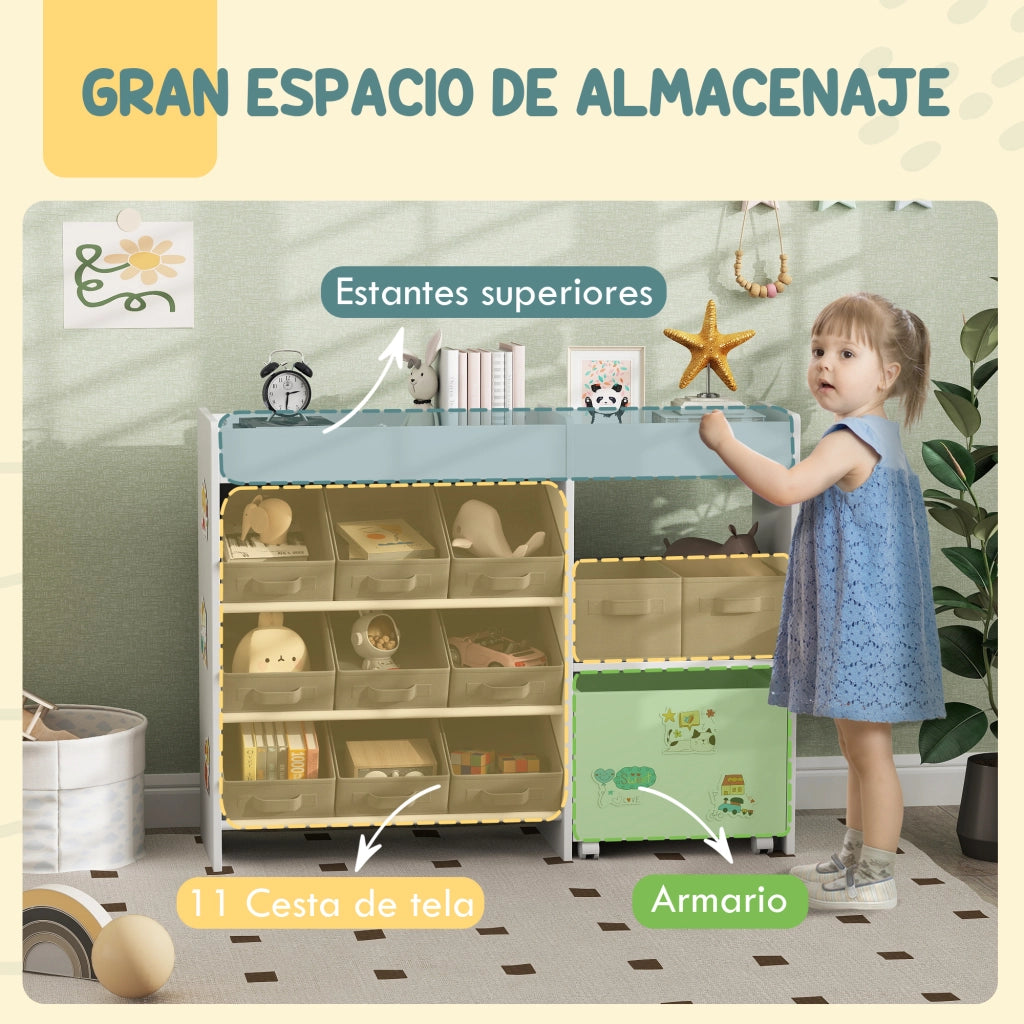 Organizzatore per bambini con 11 cesti ¨C zephmum ¨C bianco 105x30x80 cm