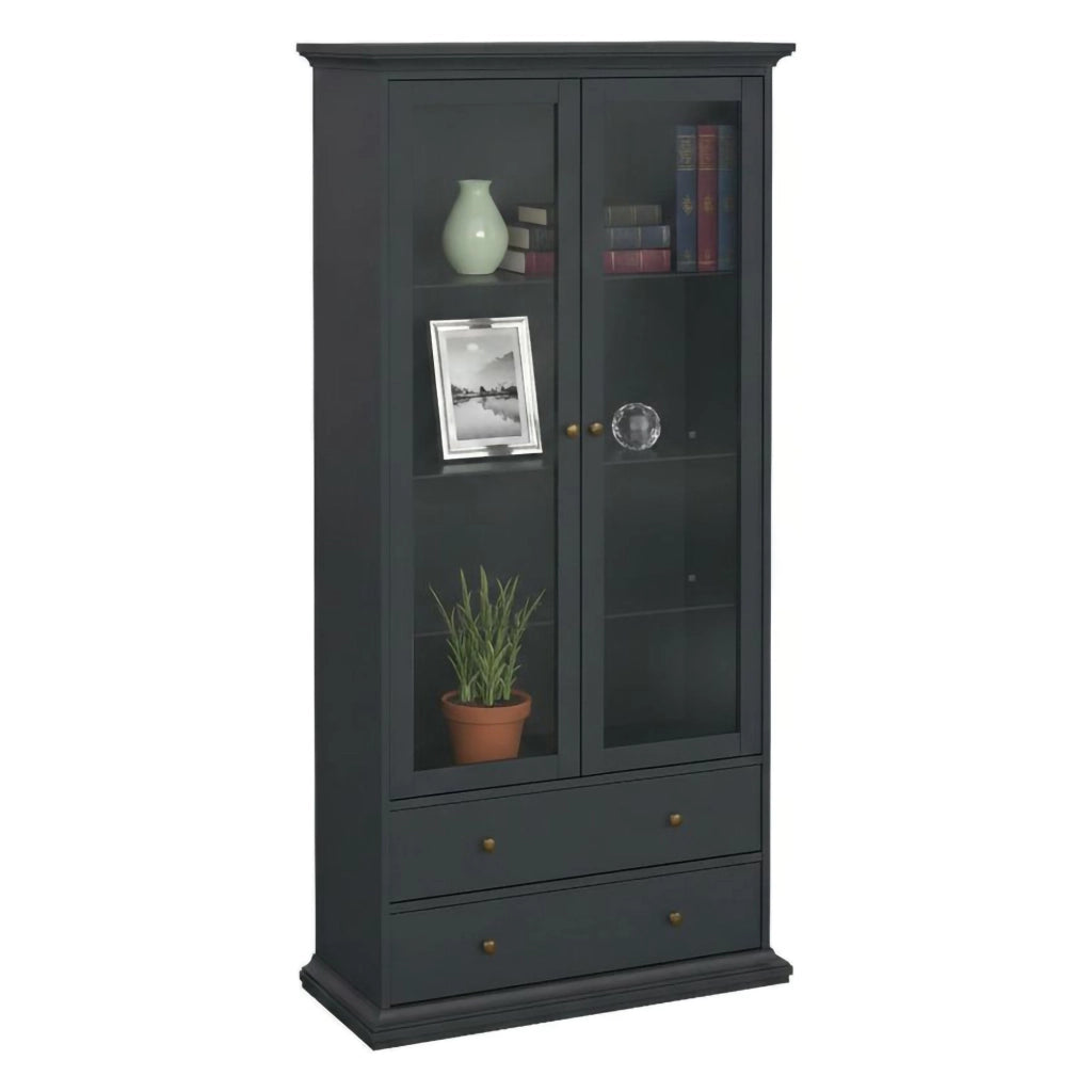 Vetrina Honore, Credenza espositiva, Vetrinetta multiuso, Madia da soggiorno, 96x42 h201 cm, Grigio