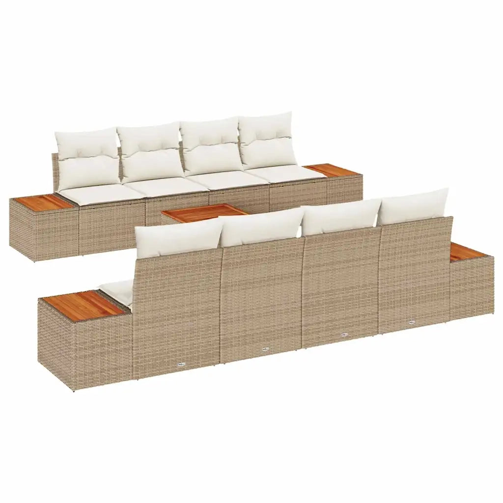 Set Divano da Giardino con cuscino 9 pcs Beige Poly Rattan