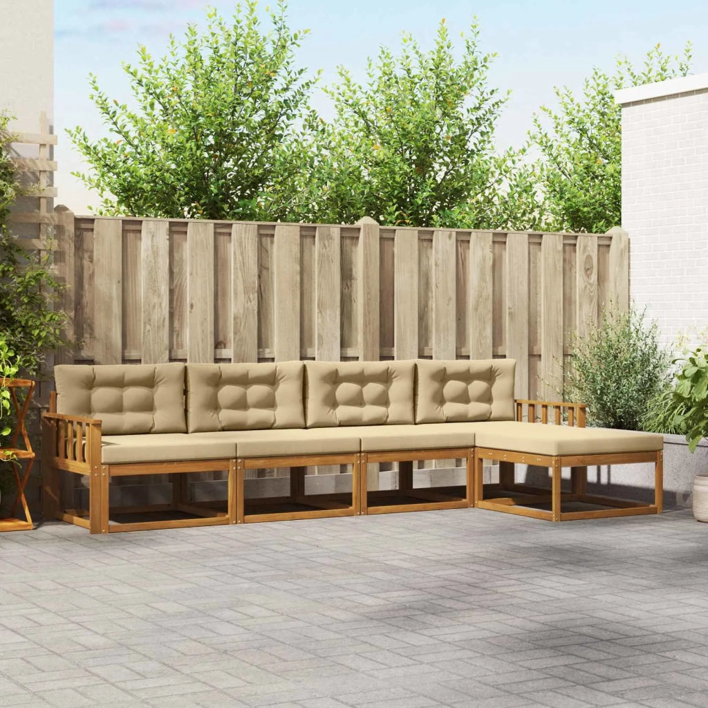 Set di divani da esterno con cuscino 5 pcs Naturale e Beige 3367436