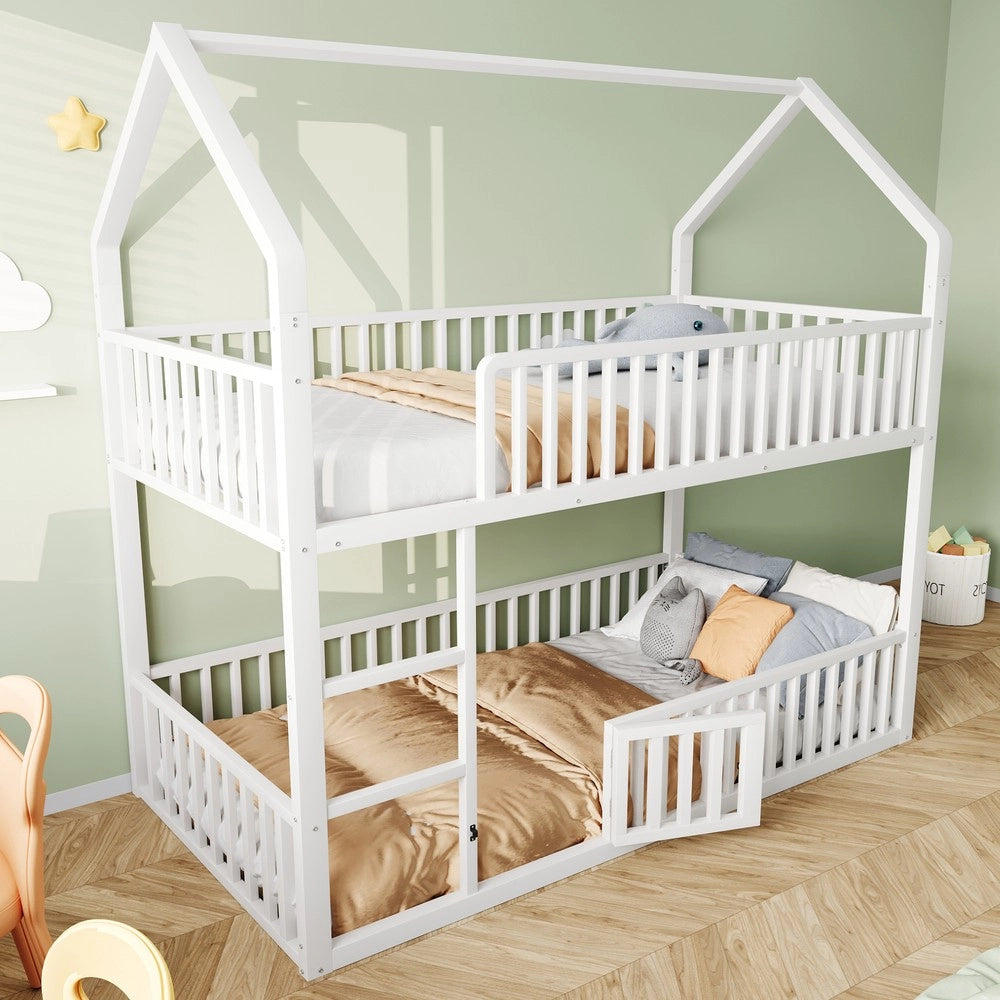Letto a Castello per Bambini con Scala e Porta ¨C Xylo ¨C Metallo Bianco 90x200