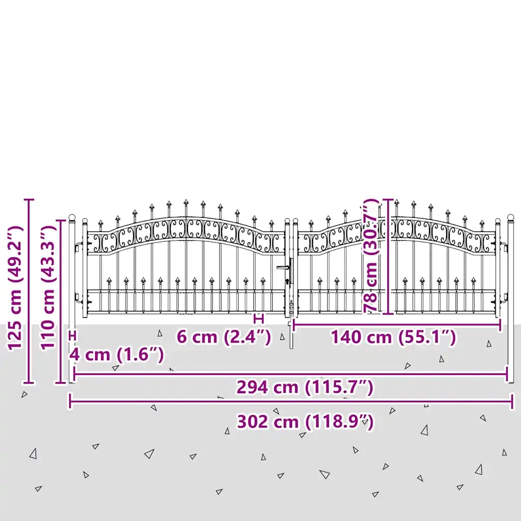 Cancello con Punta a Lancia KAMPEN 305 x 75 cm Acciaio Grigio 42009042