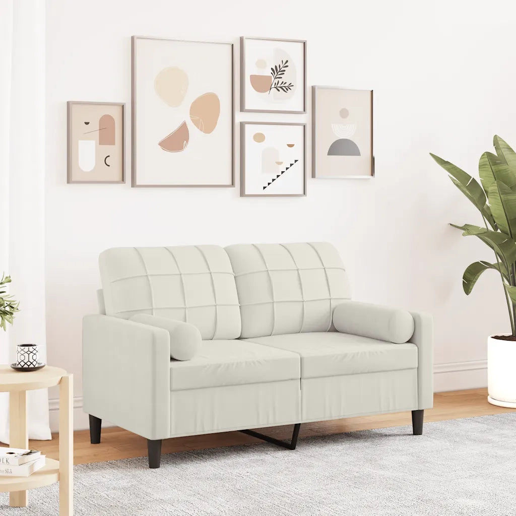Divano a 2 Posti con Cuscini-Sofa 2 Posti con Cuscini Crema 120 cm in Velluto 123710