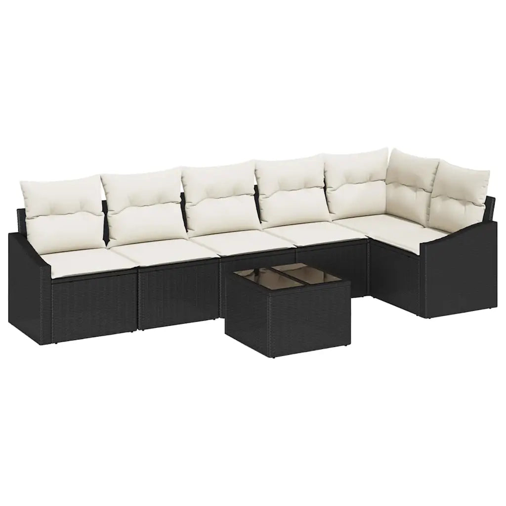 Set di divani con cuscino 7 pcs Nero polyrattan 3346747