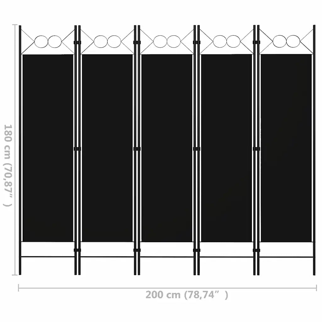 Divisorio Ambienti | Divider per stanze | Paravento a 5 Pannelli Nero 200x180 cm