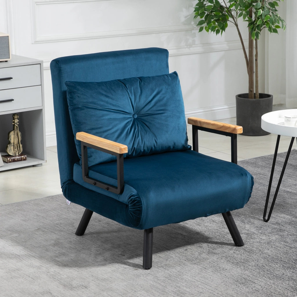 Divano letto 1 posto ¨C zephmum ¨C blu, velluto, legno
