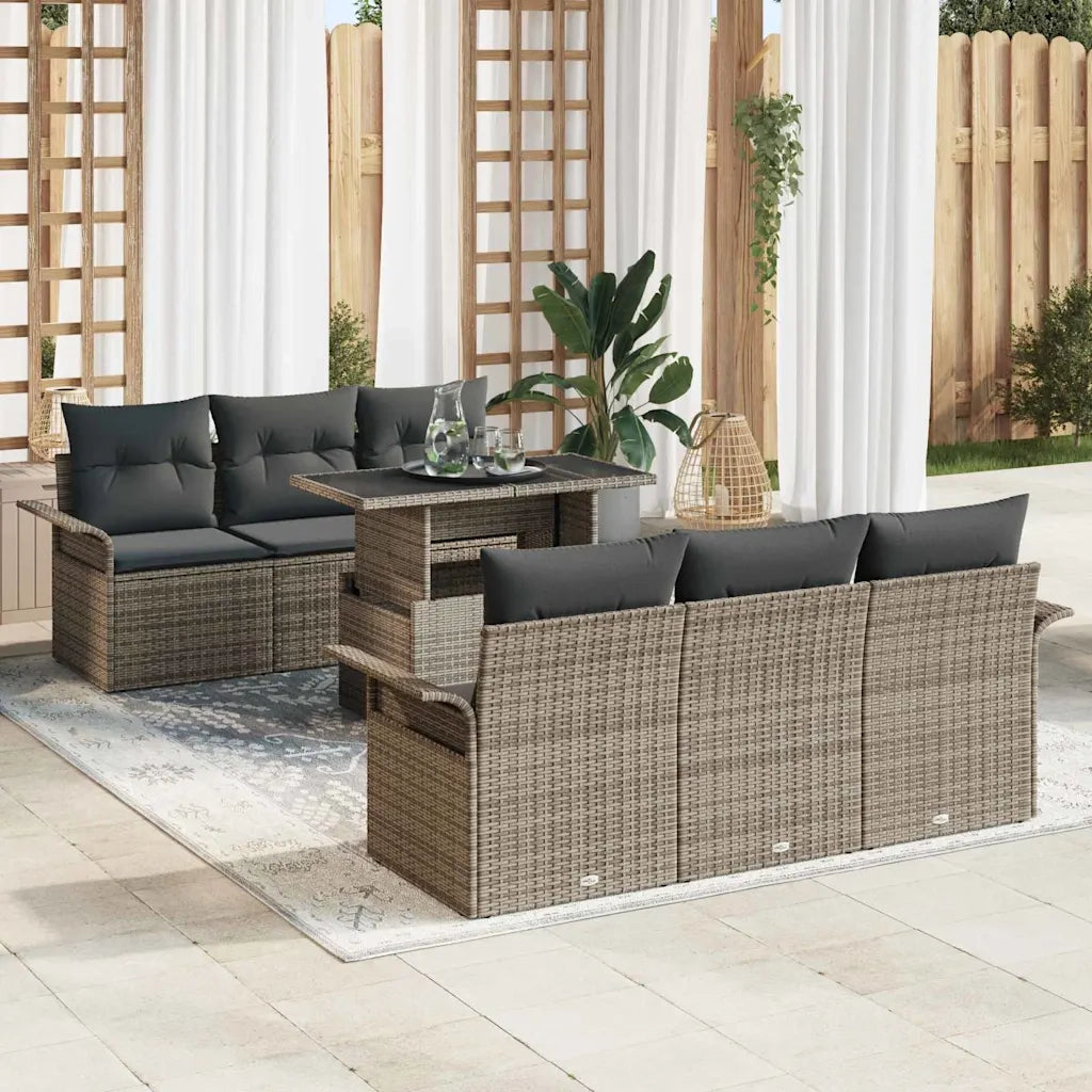 Set Divano da Giardino con cuscino 7 pcs Grigio polyrattan