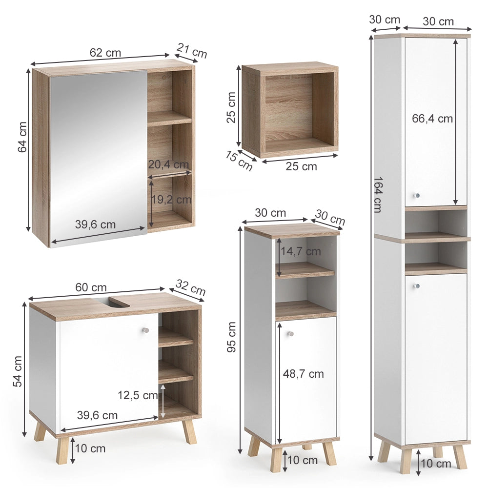 Vicco Set mobili bagno Bianco 5 parti, con armadio alto