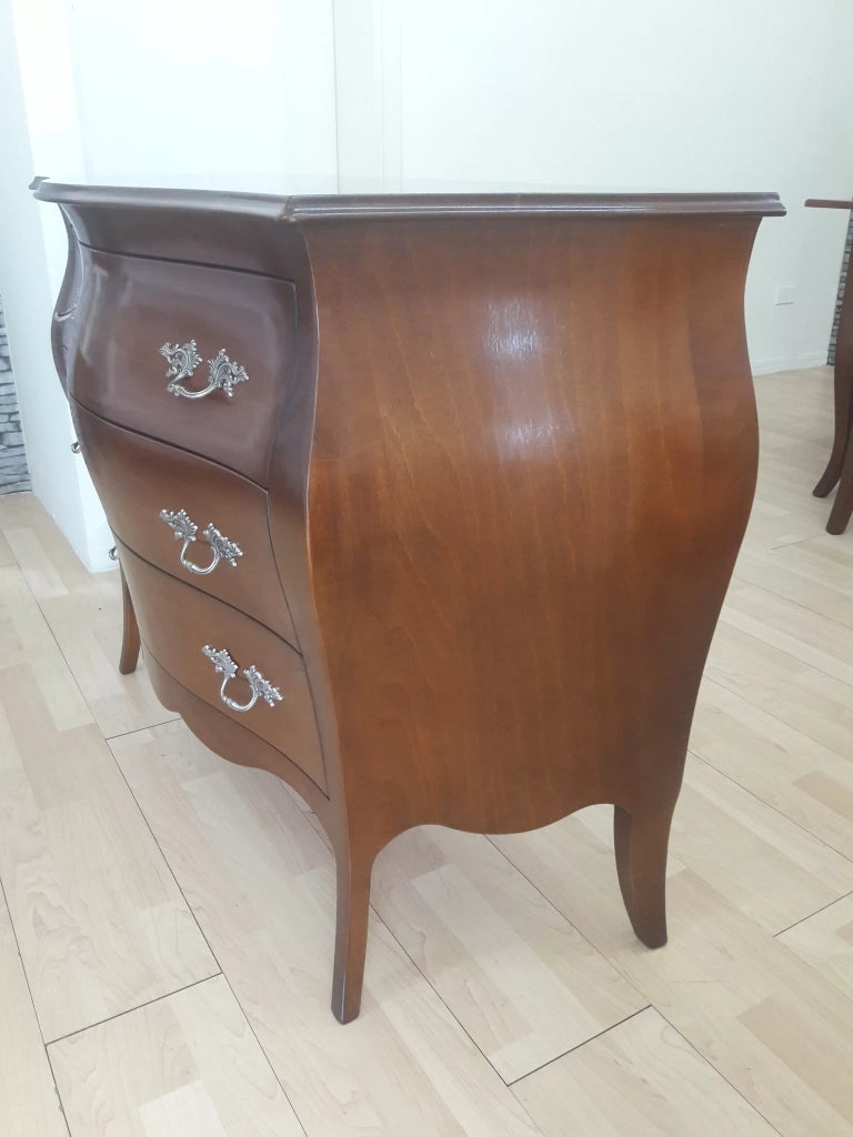 Comò classico bombato legno 3 cassetti tinta noce 118x50x85 - Mobili 2G